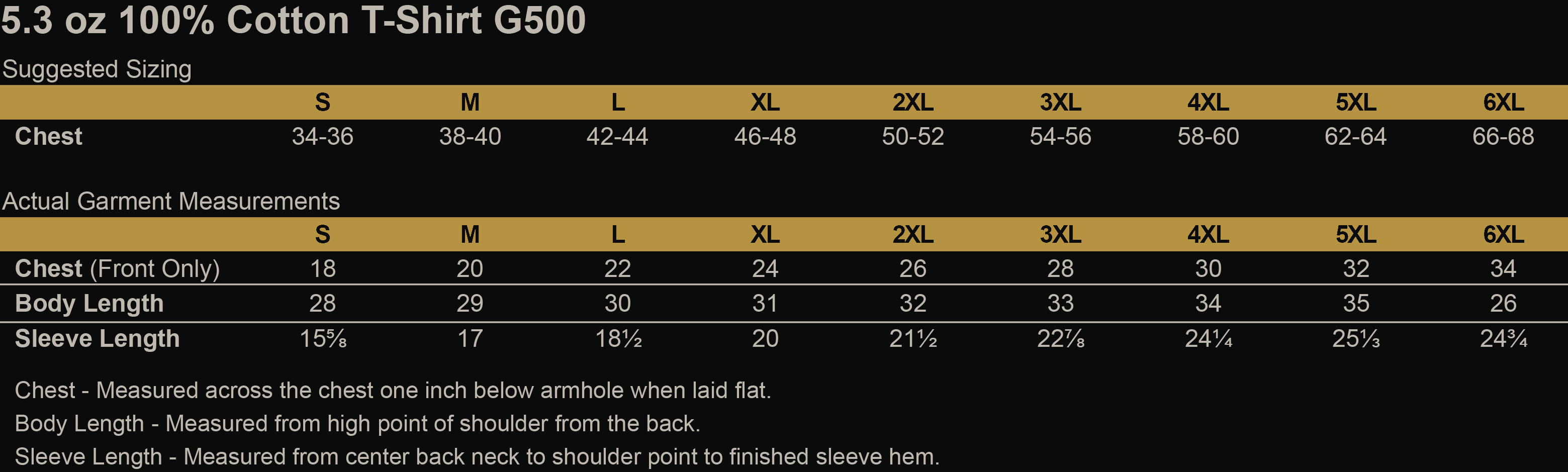 Size chart for Live Well & Thrive Premium Short Sleeve T-Shirt