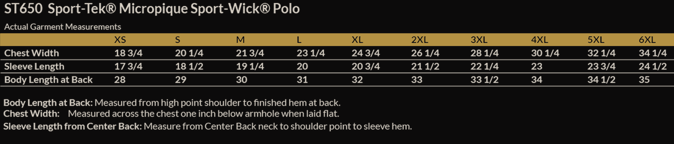 Size chart for Superhuman Institute Polo Flat-Knit Collar